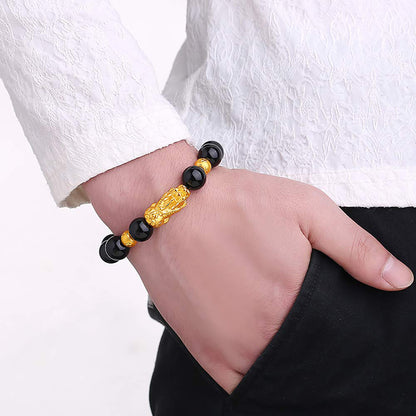 Feng Shui Good Luck Bracelets for Men Women Obsidian Bead Dragon Lucky Charm Bracelet Pixiu Pi Yao Attract Wealth Money Feng Shui Jewelry 3pcs/set