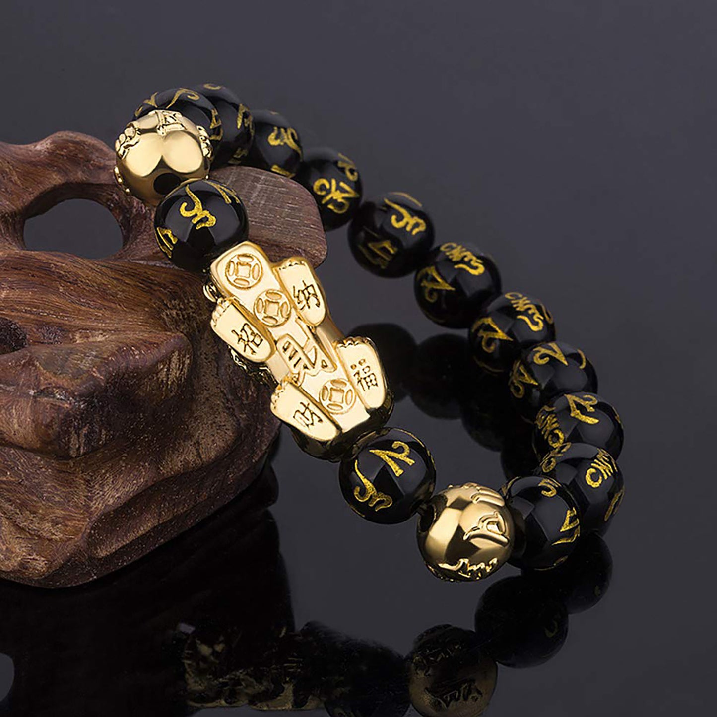 Feng Shui Good Luck Bracelets for Men Women Obsidian Bead Dragon Lucky Charm Bracelet Pixiu Pi Yao Attract Wealth Money Feng Shui Jewelry 3pcs/set