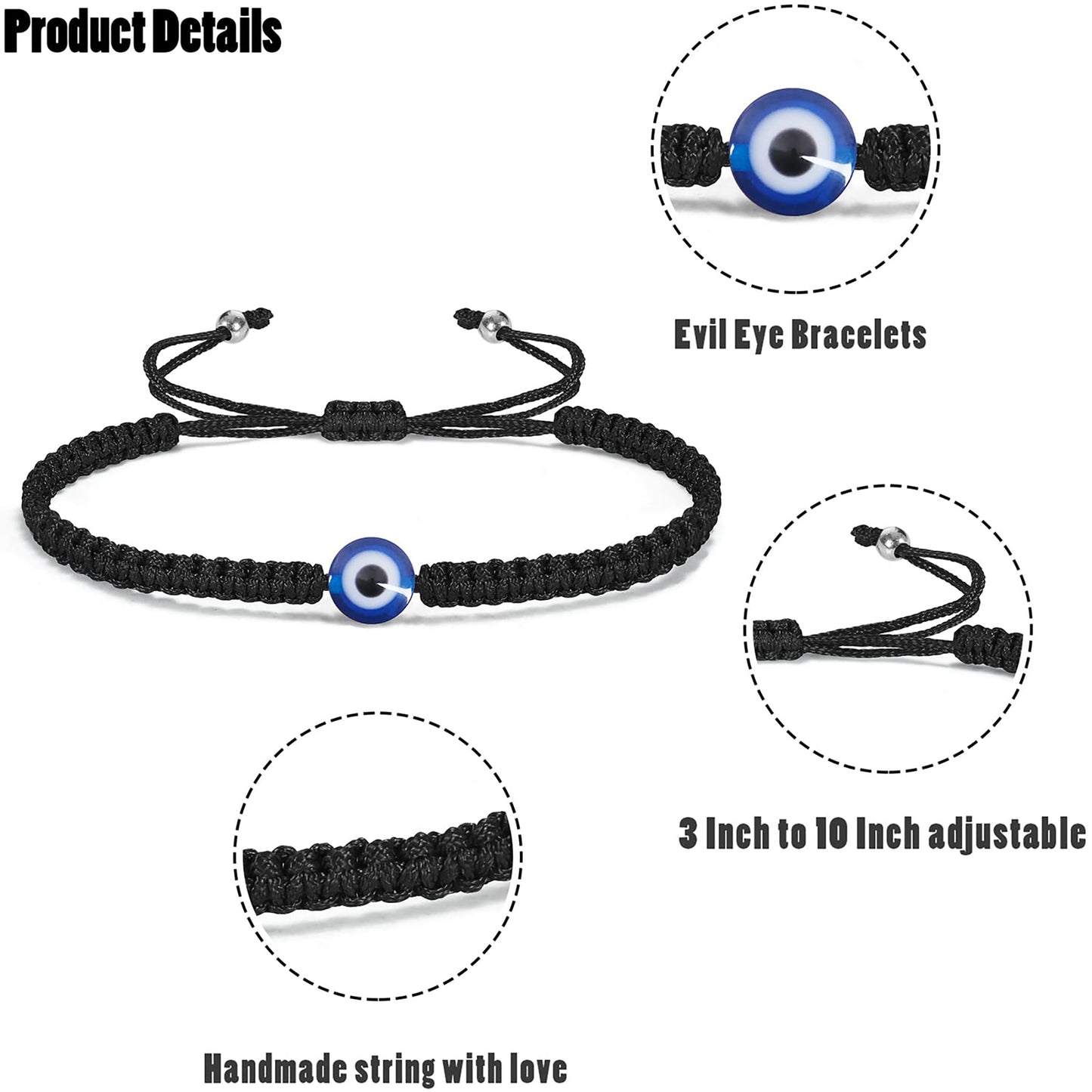 Evil Eye Bracelets for Women Men Handmade Braided Kabbalah Good Luck Bracelet Rope Cord Thread Friendship Bracelet Adjustable String Minimalist Jewelry