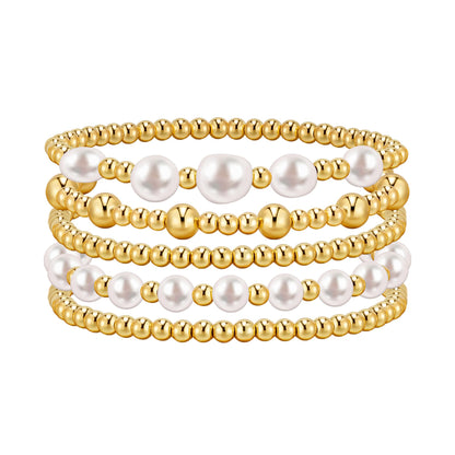 Gold/Silver Bracelets for Women Beaded Bracelet 14K Gold Plated Bracelet Stack Strand Stretch Bead Ball Bracelet Set Stackable Bracelet Adjustable Bracelet Set Jewelry for Gifts