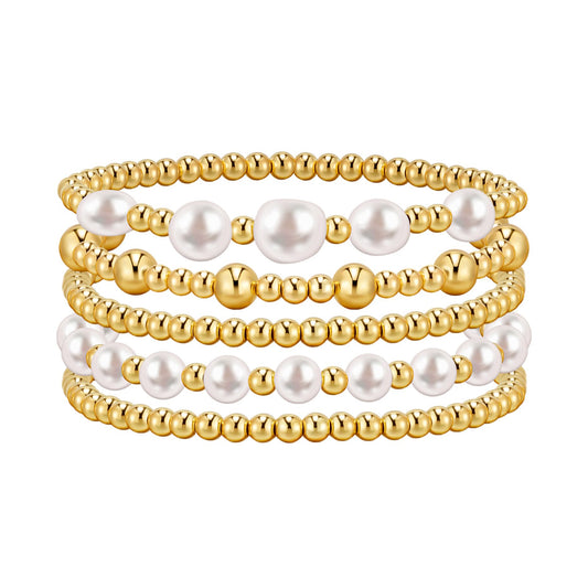 Gold/Silver Bracelets for Women Beaded Bracelet 14K Gold Plated Bracelet Stack Strand Stretch Bead Ball Bracelet Set Stackable Bracelet Adjustable Bracelet Set Jewelry for Gifts