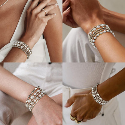 Gold/Silver Bracelets for Women Beaded Bracelet 14K Gold Plated Bracelet Stack Strand Stretch Bead Ball Bracelet Set Stackable Bracelet Adjustable Bracelet Set Jewelry for Gifts