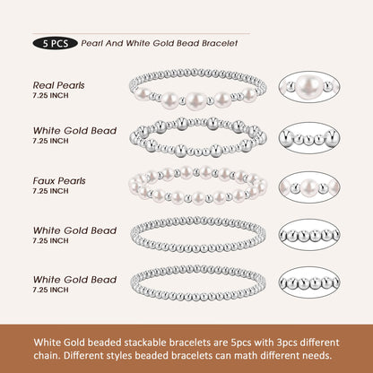 Gold/Silver Bracelets for Women Beaded Bracelet 14K Gold Plated Bracelet Stack Strand Stretch Bead Ball Bracelet Set Stackable Bracelet Adjustable Bracelet Set Jewelry for Gifts