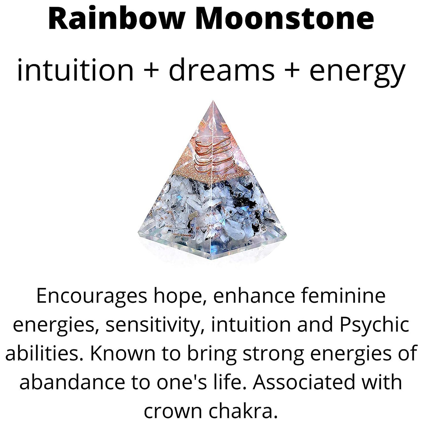 Inspirational Orgonite Pyramid for Positivity | Rainbow Moonstone Orgone Pyramid for Strength – Meditation - Yoga - Reiki - Healing Crystal Gemstone Pyramid