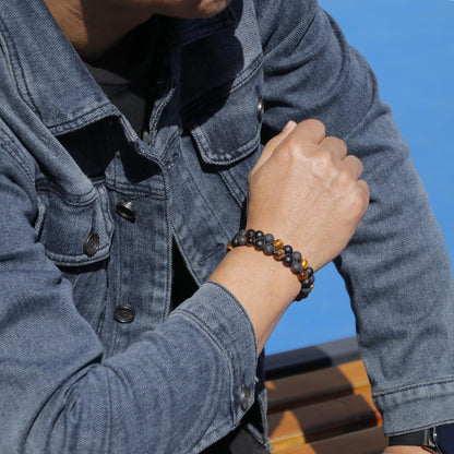 Triple Protection Bracelet for Men Women, Genuine Premium Tiger Eye Black Onyx and Lava Rock 8mm Handmade Bead Bracelet Healing Crystal Protection Bracelet Bring Luck and Prosperity and Happiness