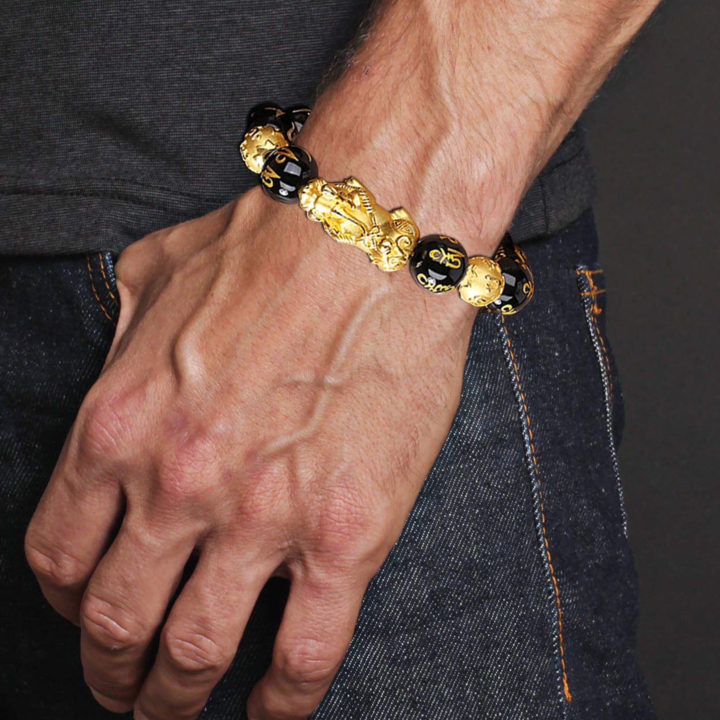 Feng Shui Good Luck Bracelets for Men Women Obsidian Bead Dragon Lucky Charm Bracelet Pixiu Pi Yao Attract Wealth Money Feng Shui Jewelry 3pcs/set