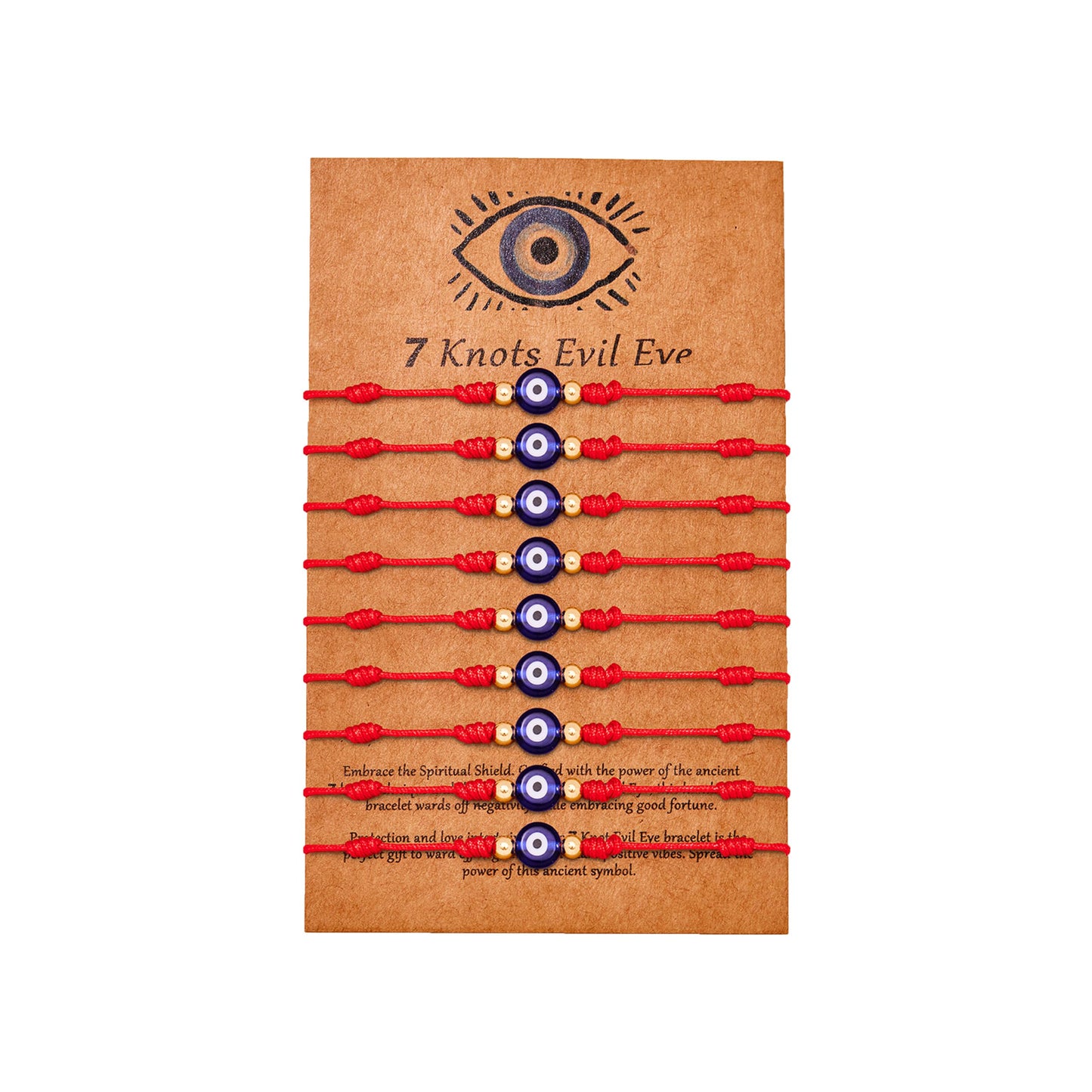 9pcs Evil Eye 7 Knot Lucky Bracelets, Rakhi for Brother and Bhabhi Adjustable Red String Amulet for Women Men with Gold Bead, Protection Jewelry Hand Bracelet
