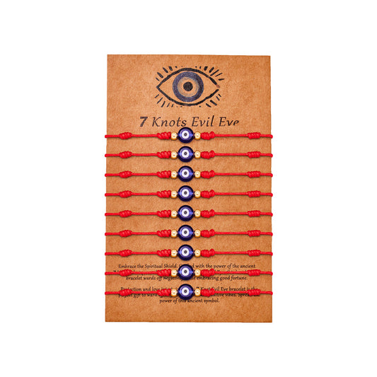 9pcs Evil Eye 7 Knot Lucky Bracelets, Rakhi for Brother and Bhabhi Adjustable Red String Amulet for Women Men with Gold Bead, Protection Jewelry Hand Bracelet