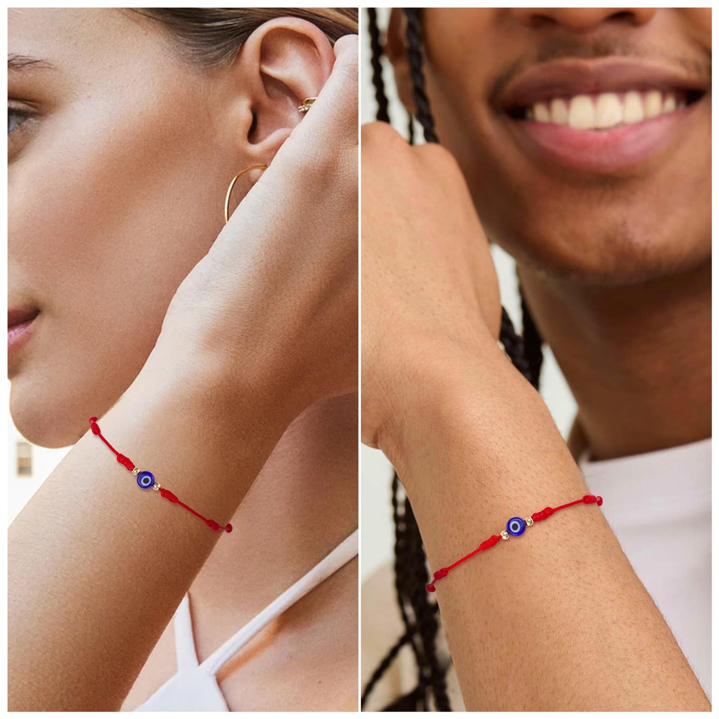 9pcs Evil Eye 7 Knot Lucky Bracelets, Rakhi for Brother and Bhabhi Adjustable Red String Amulet for Women Men with Gold Bead, Protection Jewelry Hand Bracelet