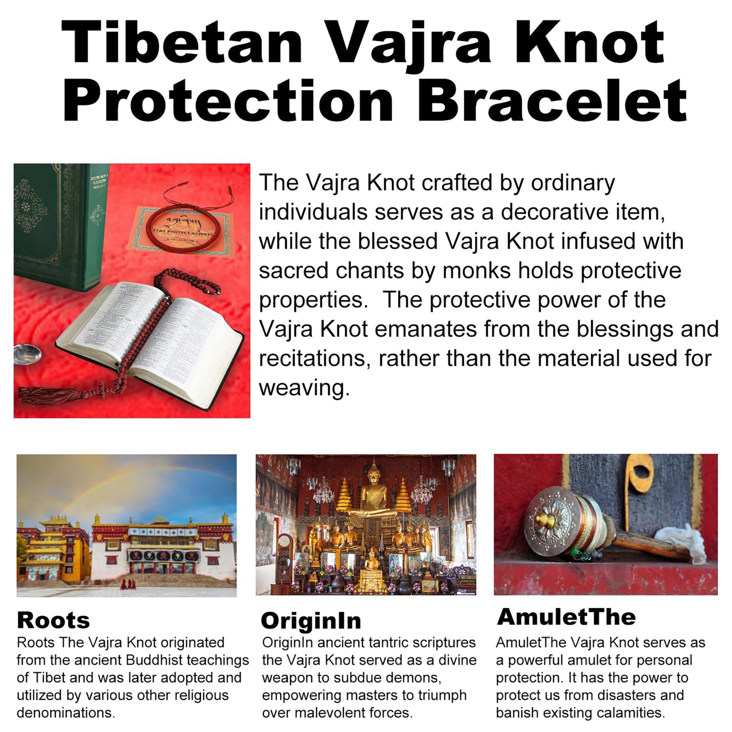 Authentic Blessed Tibetan monks Handmade Dorje Knot protection bracelet for women and men with a talisman.red bracelet-Red string bracelet-mens bracelet rope-gifts for women and men
