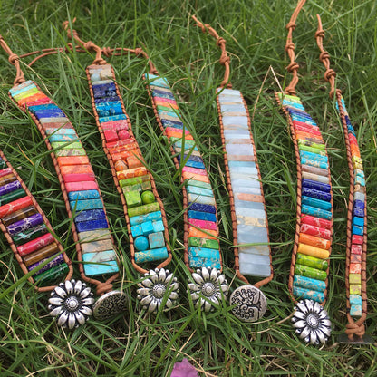 7 Chakra Bracelets for Women with Real Stones Leather Wrap Healing Bead Bracelet Women Men Boho Friendship Jewelry