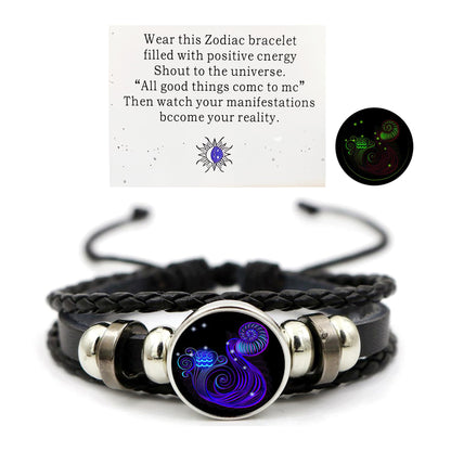 Zodiac Signs Spirit Bracelet Zodiac Bracelet for Women Men Adjustable 12 Constellation Bracelet Multilayer Zodiac Black Leather Bracelets Zodiac Sign Wrap Bracelet for Women Men Birthday Jewelry