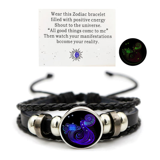 Zodiac Signs Spirit Bracelet Zodiac Bracelet for Women Men Adjustable 12 Constellation Bracelet Multilayer Zodiac Black Leather Bracelets Zodiac Sign Wrap Bracelet for Women Men Birthday Jewelry