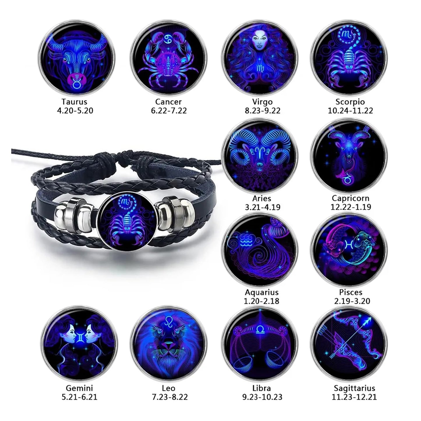 Zodiac Signs Spirit Bracelet Zodiac Bracelet for Women Men Adjustable 12 Constellation Bracelet Multilayer Zodiac Black Leather Bracelets Zodiac Sign Wrap Bracelet for Women Men Birthday Jewelry