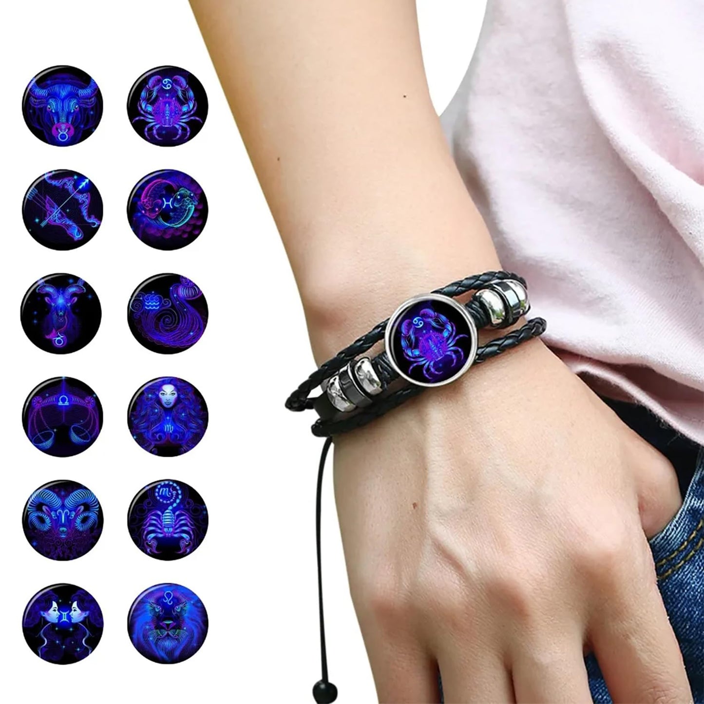 Zodiac Signs Spirit Bracelet Zodiac Bracelet for Women Men Adjustable 12 Constellation Bracelet Multilayer Zodiac Black Leather Bracelets Zodiac Sign Wrap Bracelet for Women Men Birthday Jewelry