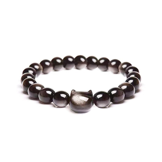 Money Attraction Cat Bracelet - Black Obsidian Women Bracelets -Wealth Prosperity Abundance Stone Bead Bracelet, Entrepreneur Business Luck Beaded Bracelets,Good Luck Feng Shui Bracelets For Women Gifts For Women
