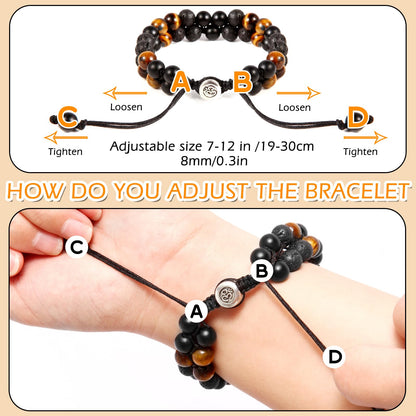 Triple Protection Bracelet - for Protect & Balance - Energy Crystal Bracelets for Men Women - Bring Good Luck & Prosperity - Tiger Eye Hematite & Black Obsidian Jewelry Natural Stone Healing Bracelet