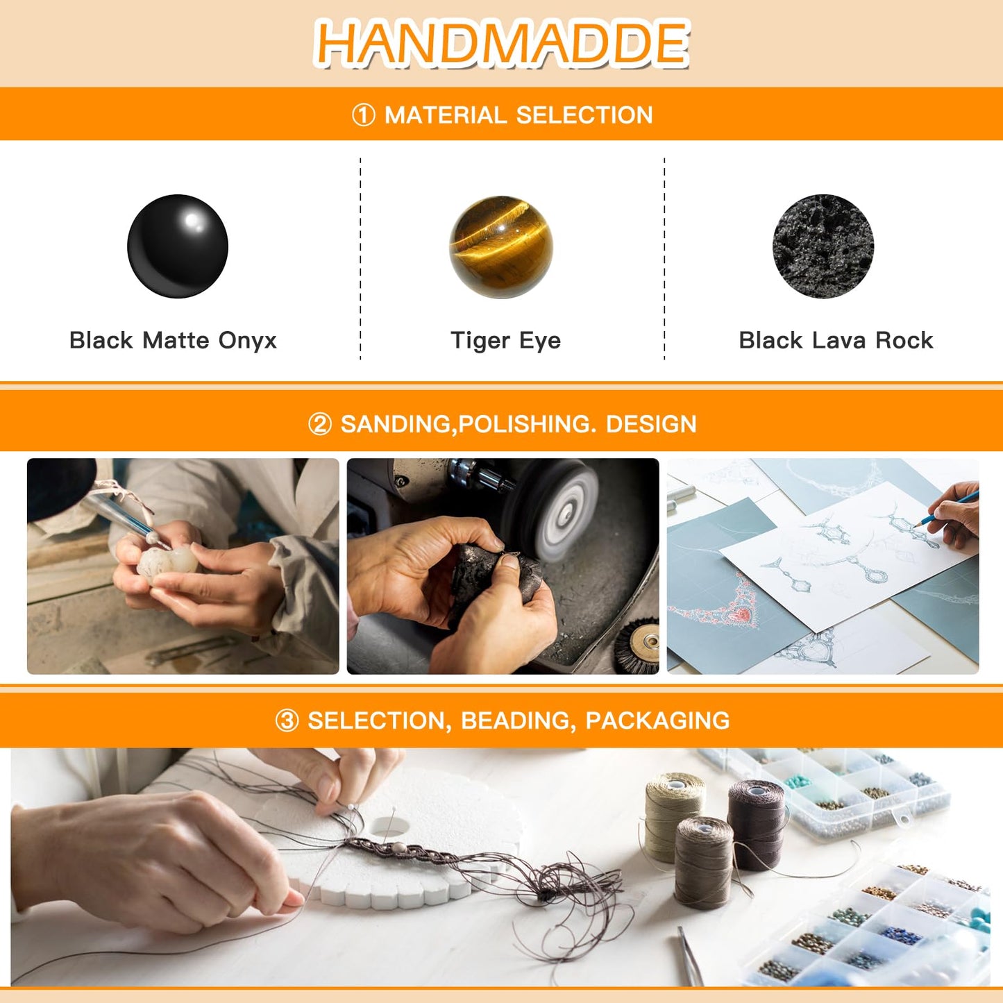 Triple Protection Bracelet - for Protect & Balance - Energy Crystal Bracelets for Men Women - Bring Good Luck & Prosperity - Tiger Eye Hematite & Black Obsidian Jewelry Natural Stone Healing Bracelet