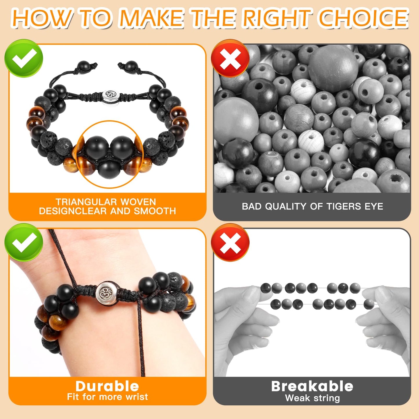 Triple Protection Bracelet - for Protect & Balance - Energy Crystal Bracelets for Men Women - Bring Good Luck & Prosperity - Tiger Eye Hematite & Black Obsidian Jewelry Natural Stone Healing Bracelet