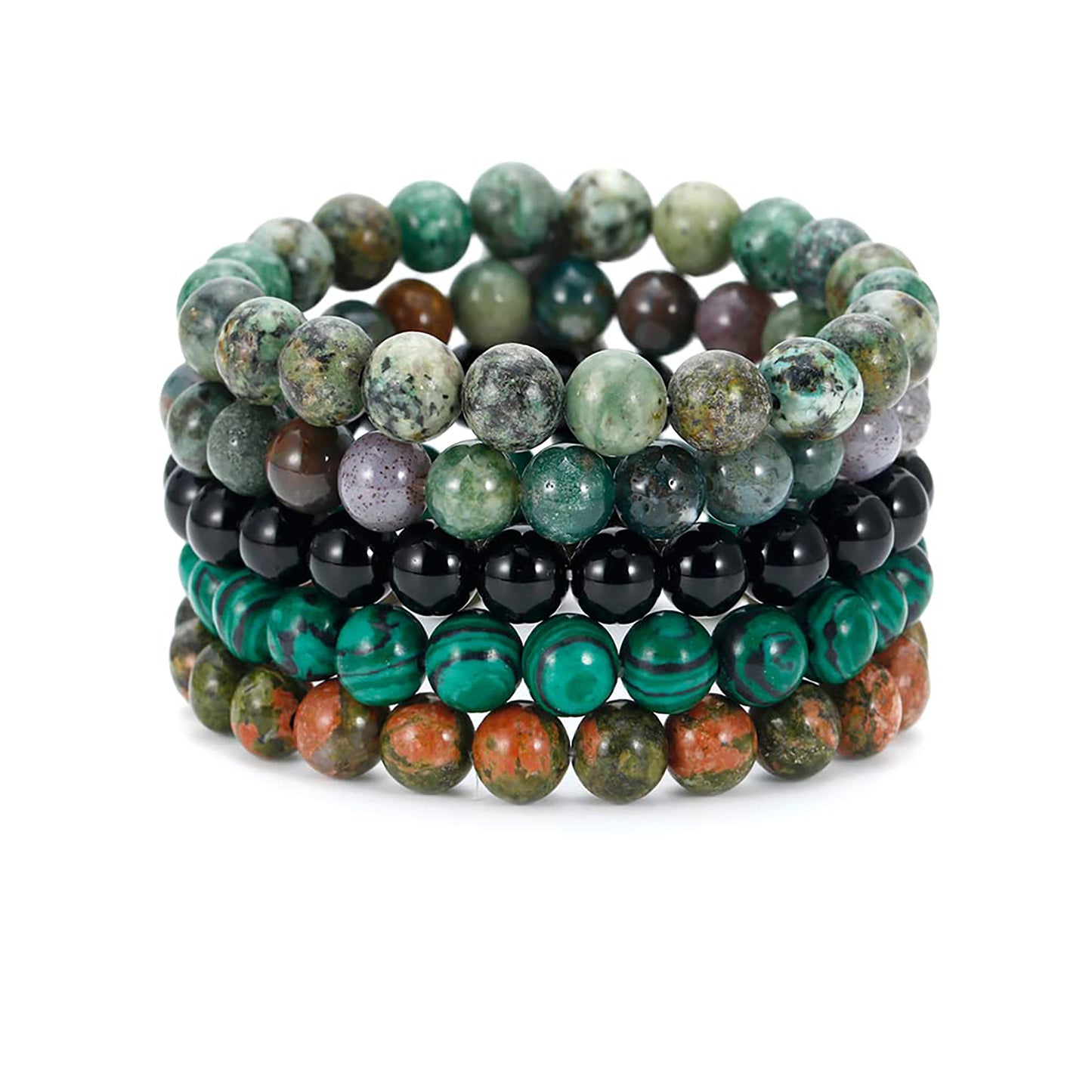 5PCS Semi-Precious Gemstone Bracelet - Healing Crystal Stone Beaded Bracelets for Women Men 8mm Round Beaded Stretch Bracelets Unisex Yoga Bracelets