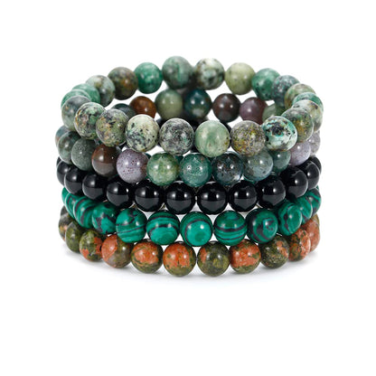 5PCS Semi-Precious Gemstone Bracelet - Healing Crystal Stone Beaded Bracelets for Women Men 8mm Round Beaded Stretch Bracelets Unisex Yoga Bracelets