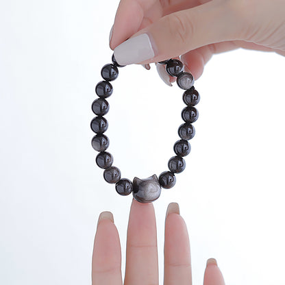 Money Attraction Cat Bracelet - Black Obsidian Women Bracelets -Wealth Prosperity Abundance Stone Bead Bracelet, Entrepreneur Business Luck Beaded Bracelets,Good Luck Feng Shui Bracelets For Women Gifts For Women
