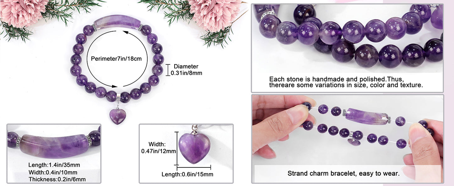 Healing Stone Bracelet 8mm Beads Chakra Crystal Energy Heart Charm Bracelet Handmade Jewelry for Women