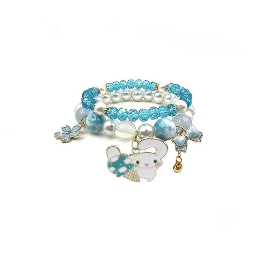 Matching Bracelets Set Crystal Beads Bracelet Cute Cartoon Elastic Beaded Pearl Bracelets Jewelry for Women Bff Friendship