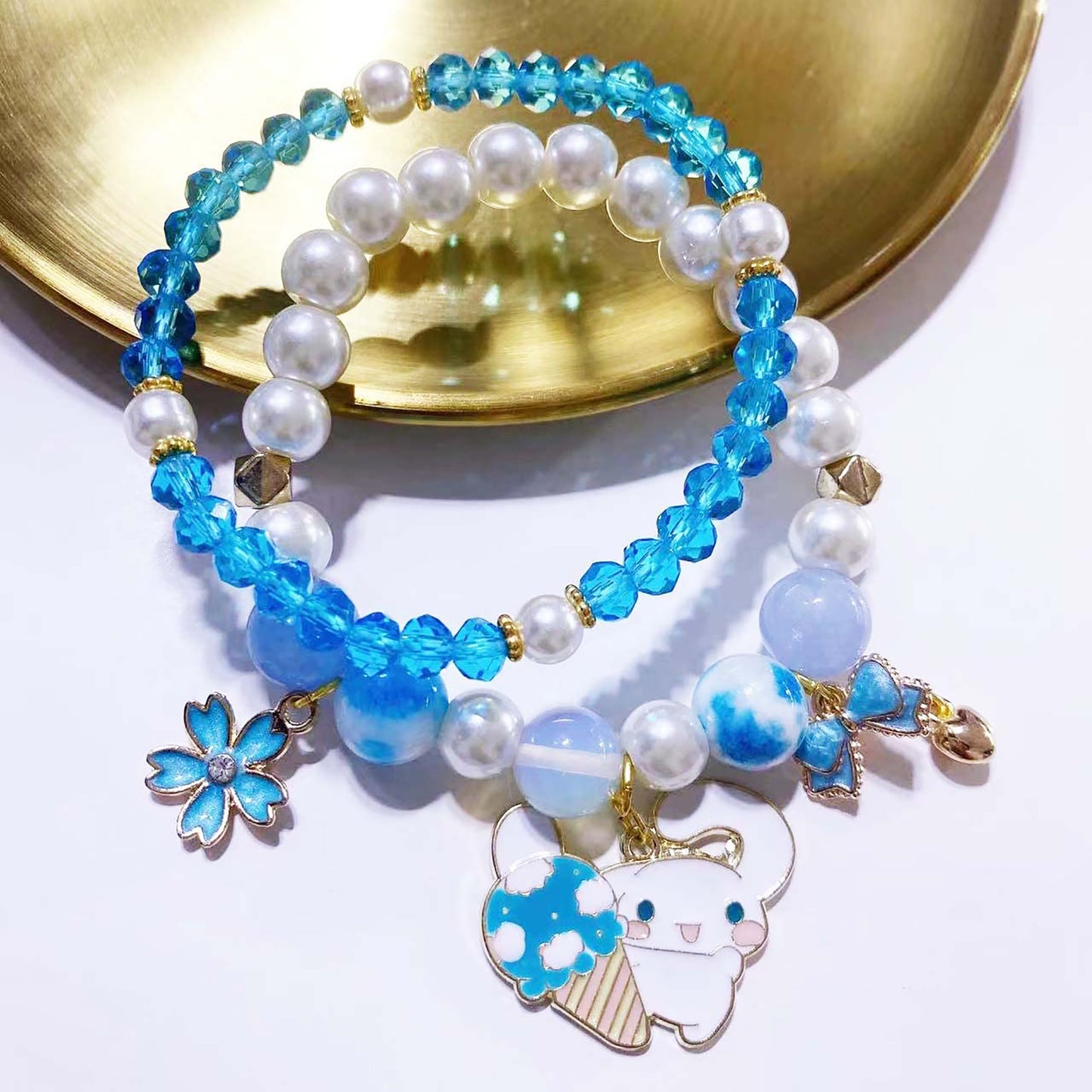Matching Bracelets Set Crystal Beads Bracelet Cute Cartoon Elastic Beaded Pearl Bracelets Jewelry for Women Bff Friendship