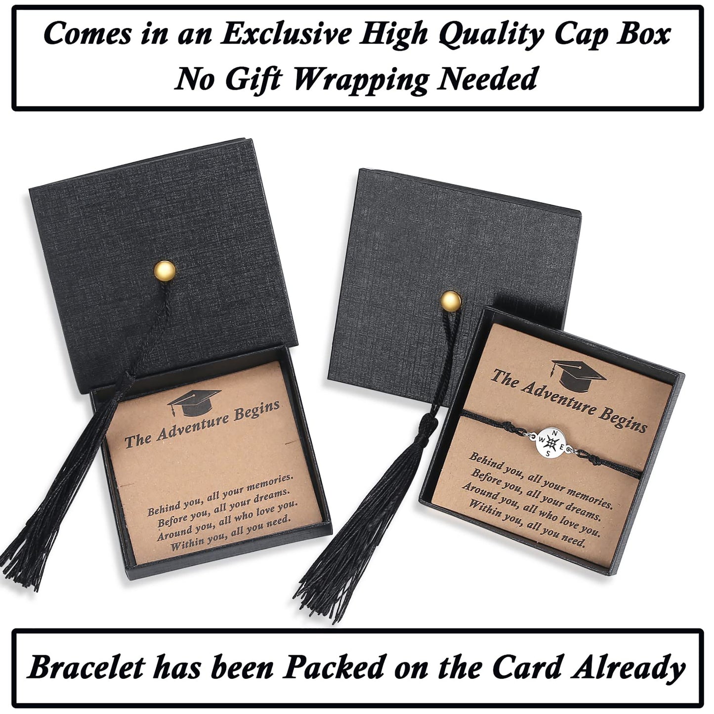 2025 Graduation Gifts for Her/Him - Adjustable Bracelet Comes in Cap Box with Quote Cards - for High School/College/Middle School Grads