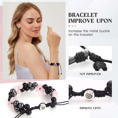 Triple Protection Bracelet - for Protect & Balance - Energy Crystal Bracelets for Men Women - Bring Good Luck & Prosperity - Tiger Eye Hematite & Black Obsidian Jewelry Natural Stone Healing Bracelet