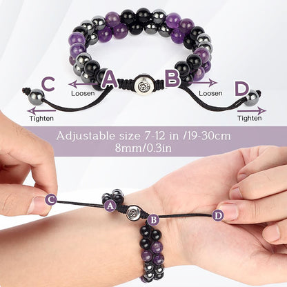 Triple Protection Bracelet - for Protect & Balance - Energy Crystal Bracelets for Men Women - Bring Good Luck & Prosperity - Tiger Eye Hematite & Black Obsidian Jewelry Natural Stone Healing Bracelet