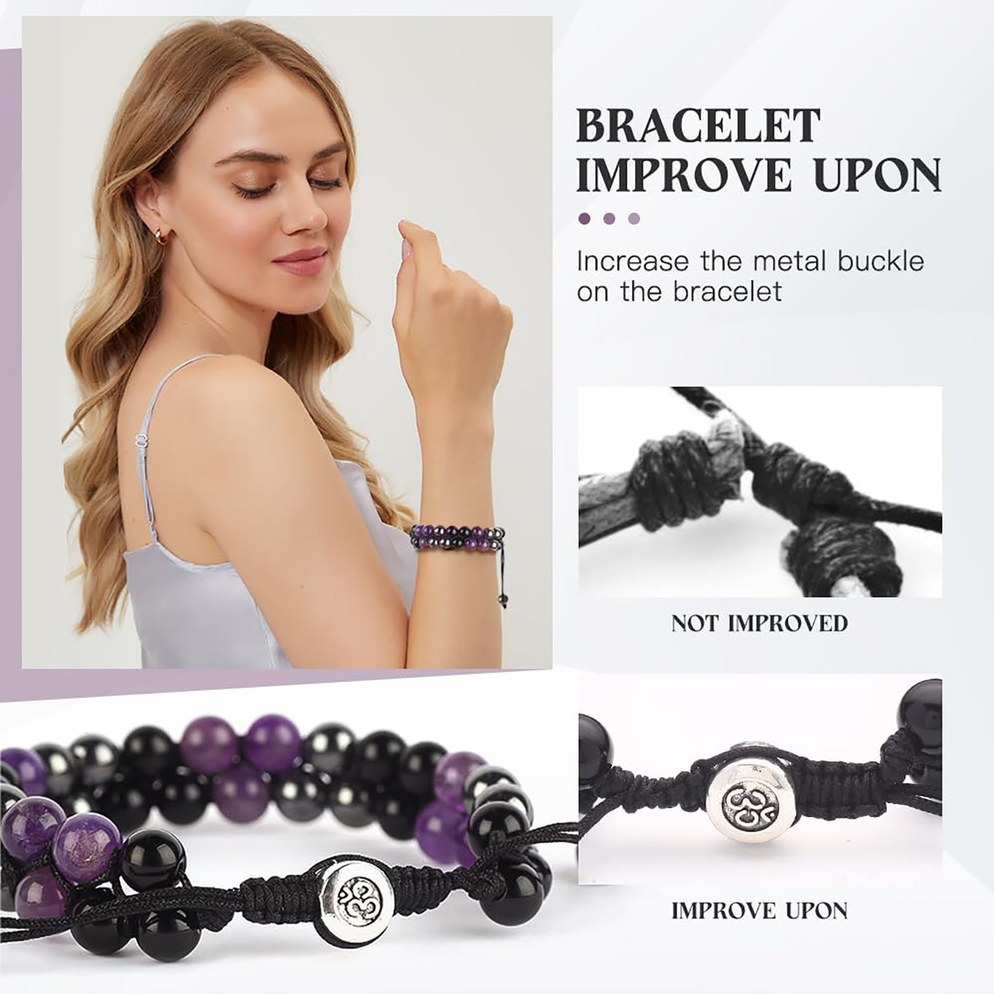 Triple Protection Bracelet - for Protect & Balance - Energy Crystal Bracelets for Men Women - Bring Good Luck & Prosperity - Tiger Eye Hematite & Black Obsidian Jewelry Natural Stone Healing Bracelet