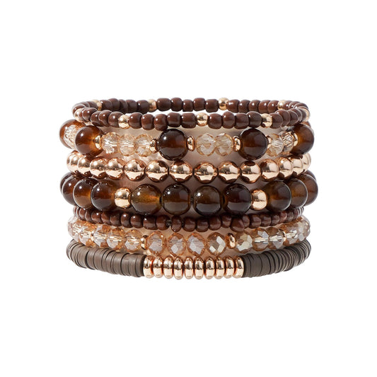 Surfer Heishi Clay Bead Bracelets for Women Bohemian Stackable Gold Beaded Stretch Bracelets Elastic Layering Friendship Bracelets Set Boho Jewelry