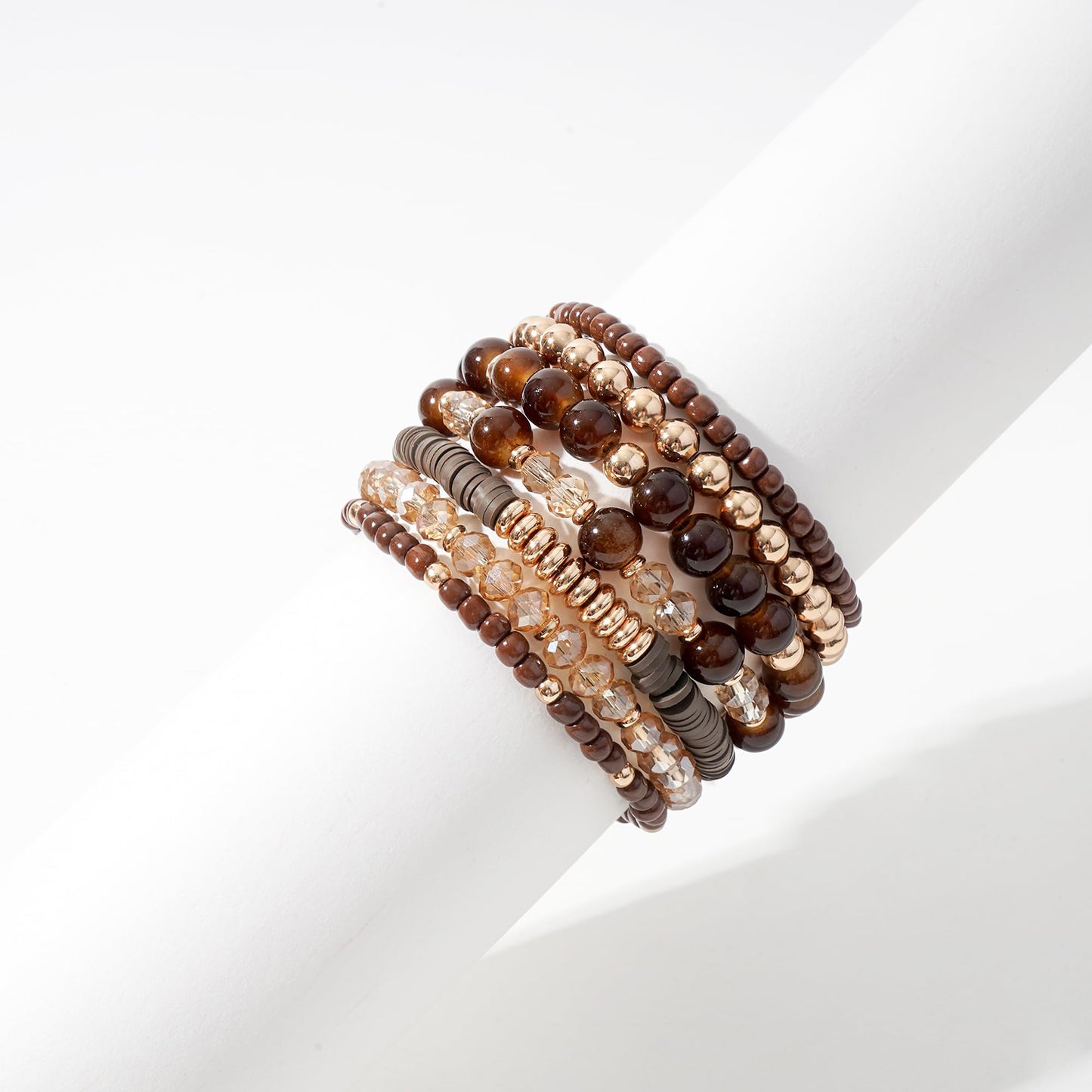 Surfer Heishi Clay Bead Bracelets for Women Bohemian Stackable Gold Beaded Stretch Bracelets Elastic Layering Friendship Bracelets Set Boho Jewelry