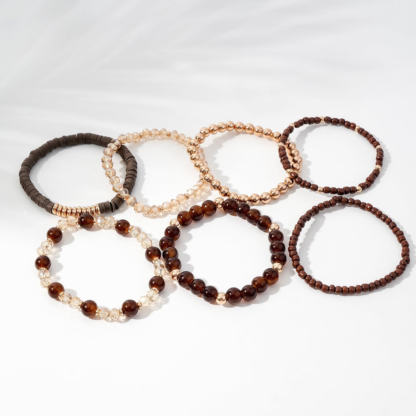 Surfer Heishi Clay Bead Bracelets for Women Bohemian Stackable Gold Beaded Stretch Bracelets Elastic Layering Friendship Bracelets Set Boho Jewelry