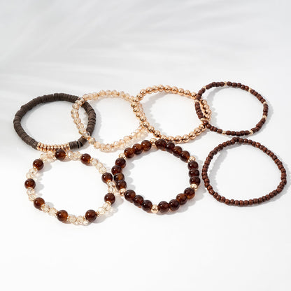 Surfer Heishi Clay Bead Bracelets for Women Bohemian Stackable Gold Beaded Stretch Bracelets Elastic Layering Friendship Bracelets Set Boho Jewelry