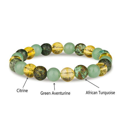 Extra Strength Wealth Bracelet - Money Bracelet for Prosperity - Citrine, Green Aventurine and African Turquoise Beaded Bracelet for Women Men - Adjustable Size