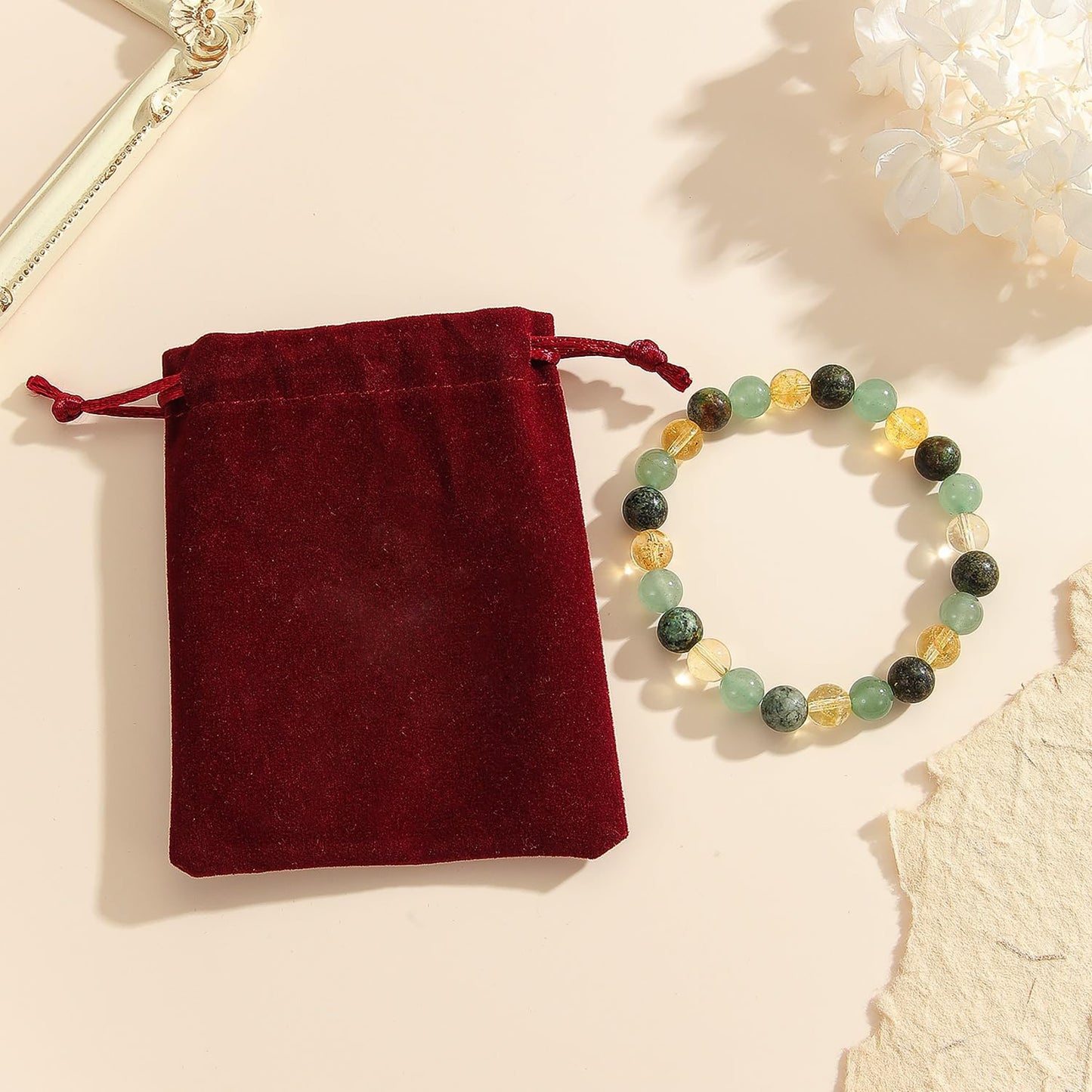 Extra Strength Wealth Bracelet - Money Bracelet for Prosperity - Citrine, Green Aventurine and African Turquoise Beaded Bracelet for Women Men - Adjustable Size
