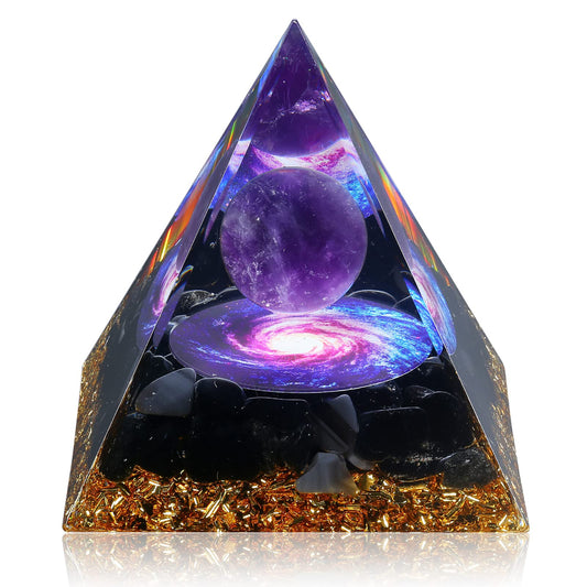 Orgone Pyramid for Positive Energy, Orgonite Amethyst&Obsidian Healing Crystal Pyramids for Reduce Stress Chakra Reiki Healing Meditation Attracts Lucky and Success