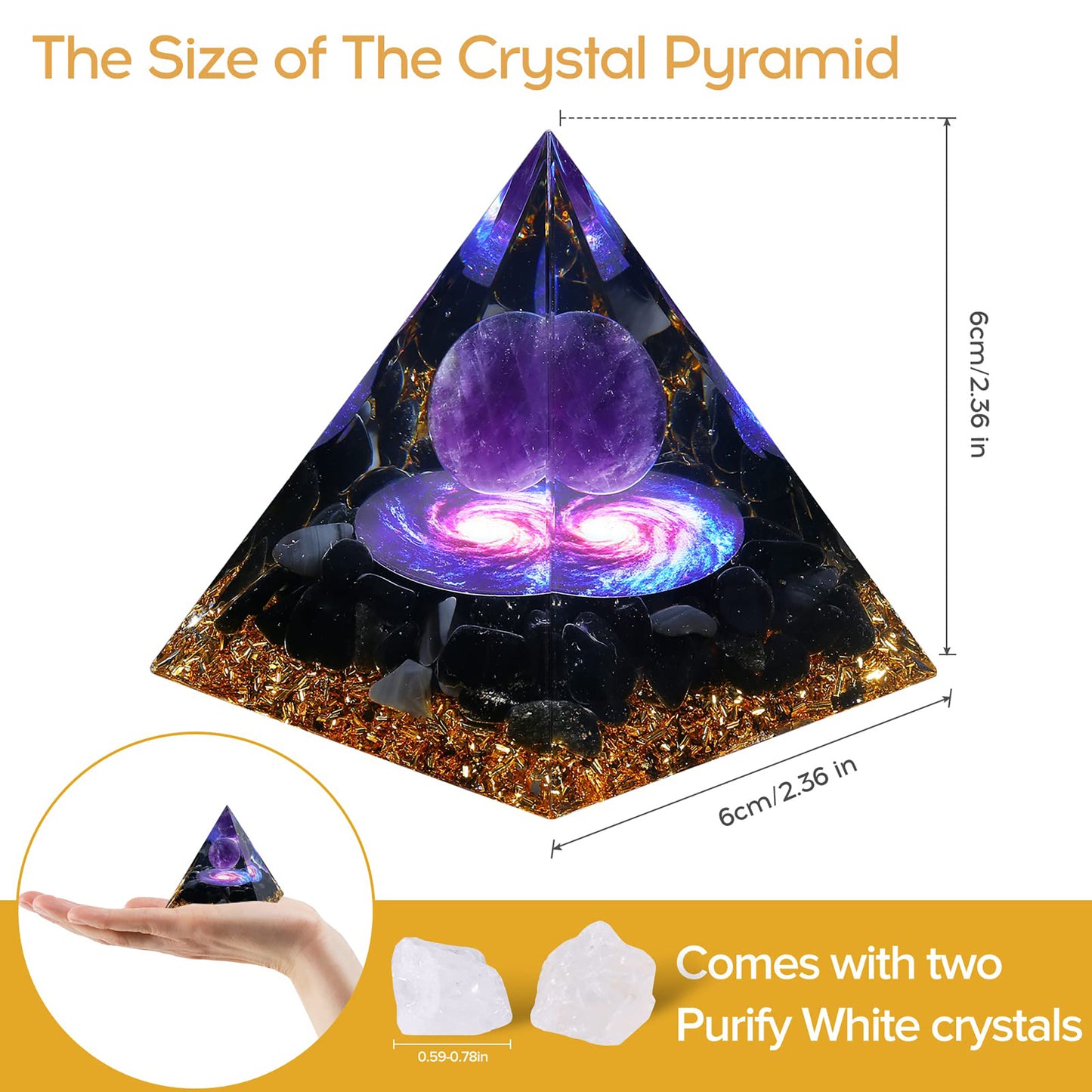Orgone Pyramid for Positive Energy, Orgonite Amethyst&Obsidian Healing Crystal Pyramids for Reduce Stress Chakra Reiki Healing Meditation Attracts Lucky and Success
