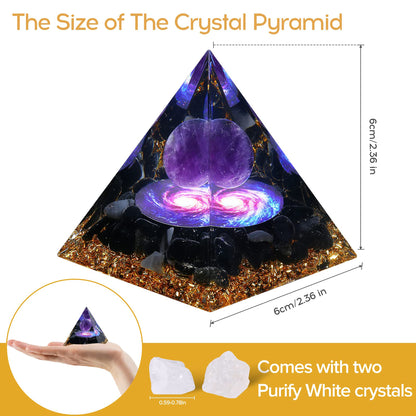 Orgone Pyramid for Positive Energy, Orgonite Amethyst&Obsidian Healing Crystal Pyramids for Reduce Stress Chakra Reiki Healing Meditation Attracts Lucky and Success