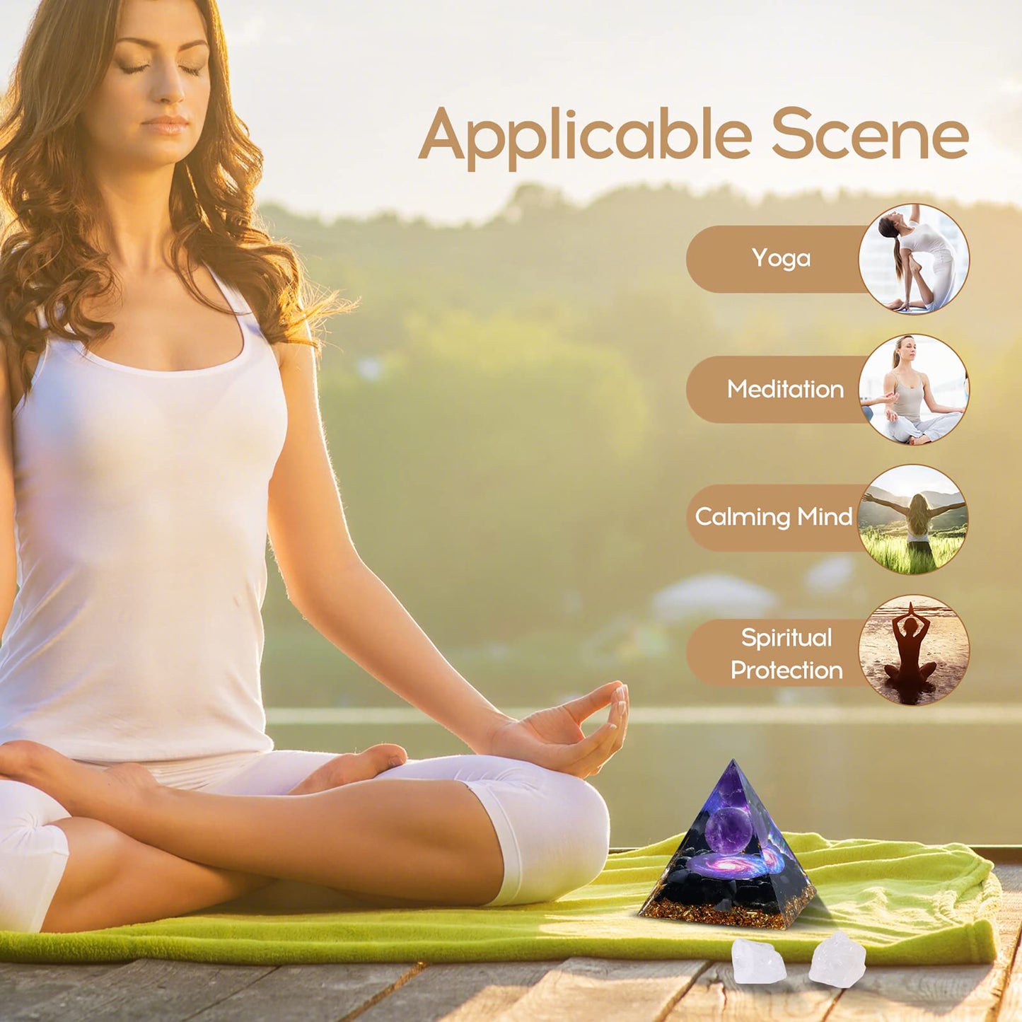 Orgone Pyramid for Positive Energy, Orgonite Amethyst&Obsidian Healing Crystal Pyramids for Reduce Stress Chakra Reiki Healing Meditation Attracts Lucky and Success