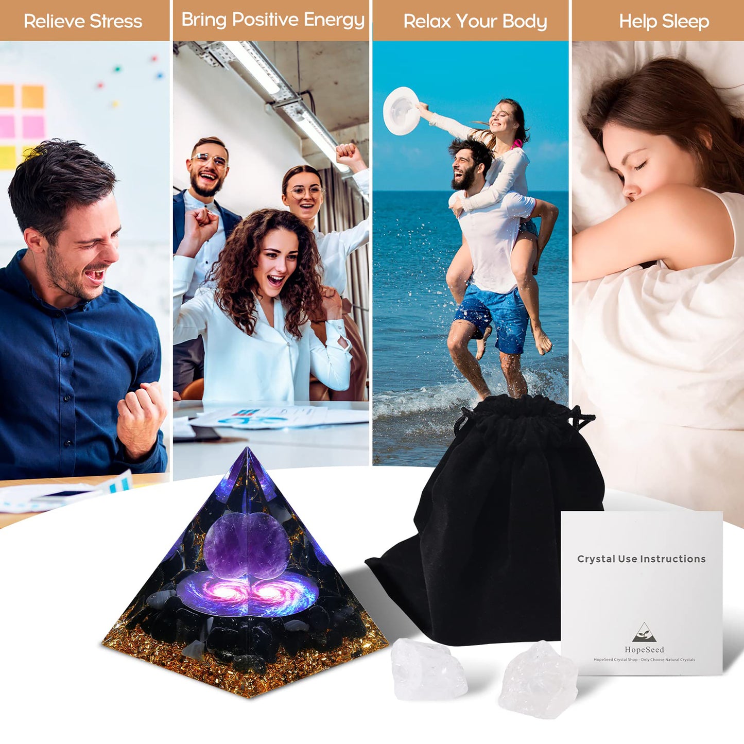 Orgone Pyramid for Positive Energy, Orgonite Amethyst&Obsidian Healing Crystal Pyramids for Reduce Stress Chakra Reiki Healing Meditation Attracts Lucky and Success