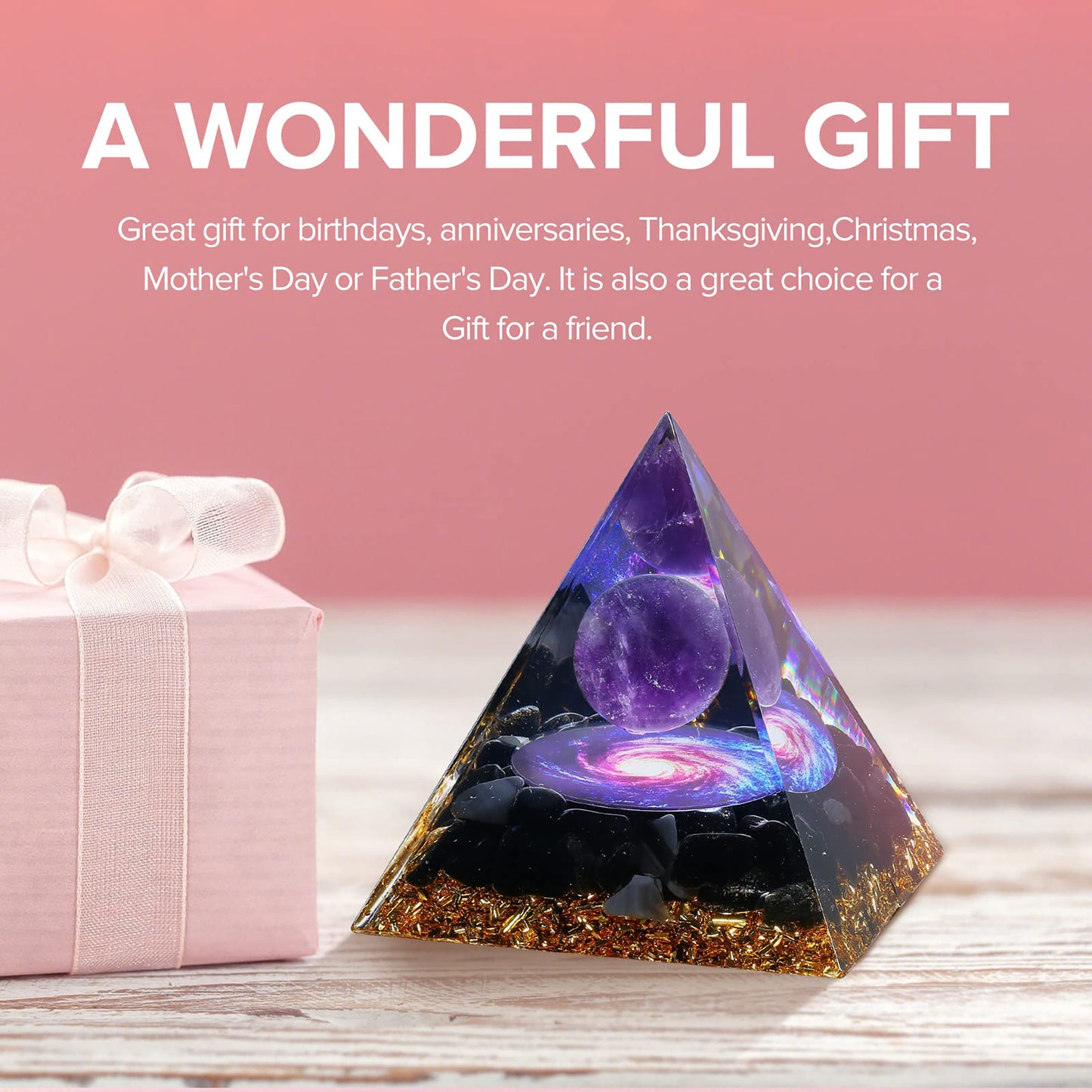 Orgone Pyramid for Positive Energy, Orgonite Amethyst&Obsidian Healing Crystal Pyramids for Reduce Stress Chakra Reiki Healing Meditation Attracts Lucky and Success