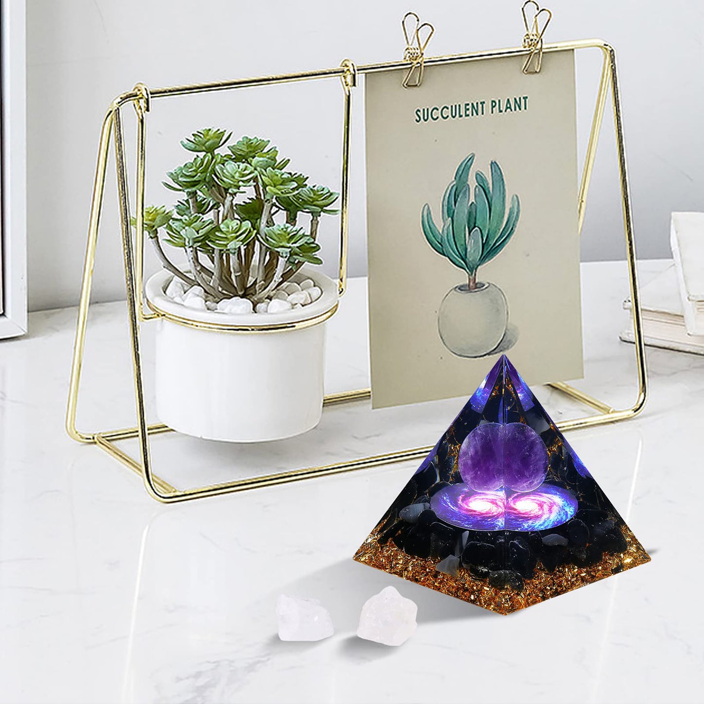 Orgone Pyramid for Positive Energy, Orgonite Amethyst&Obsidian Healing Crystal Pyramids for Reduce Stress Chakra Reiki Healing Meditation Attracts Lucky and Success